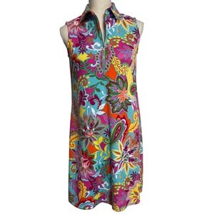 Cappagallo Azure Hippie Paisley Floral Sleeveless Shift Dress Women's XS